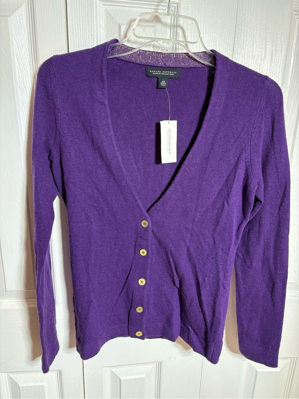Banana Republic Deep Purple V-Neck Button-Front Cashmere Cardigan